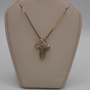 Diamond Swirl Cross Pendant Necklace 14K Yellow Gold
